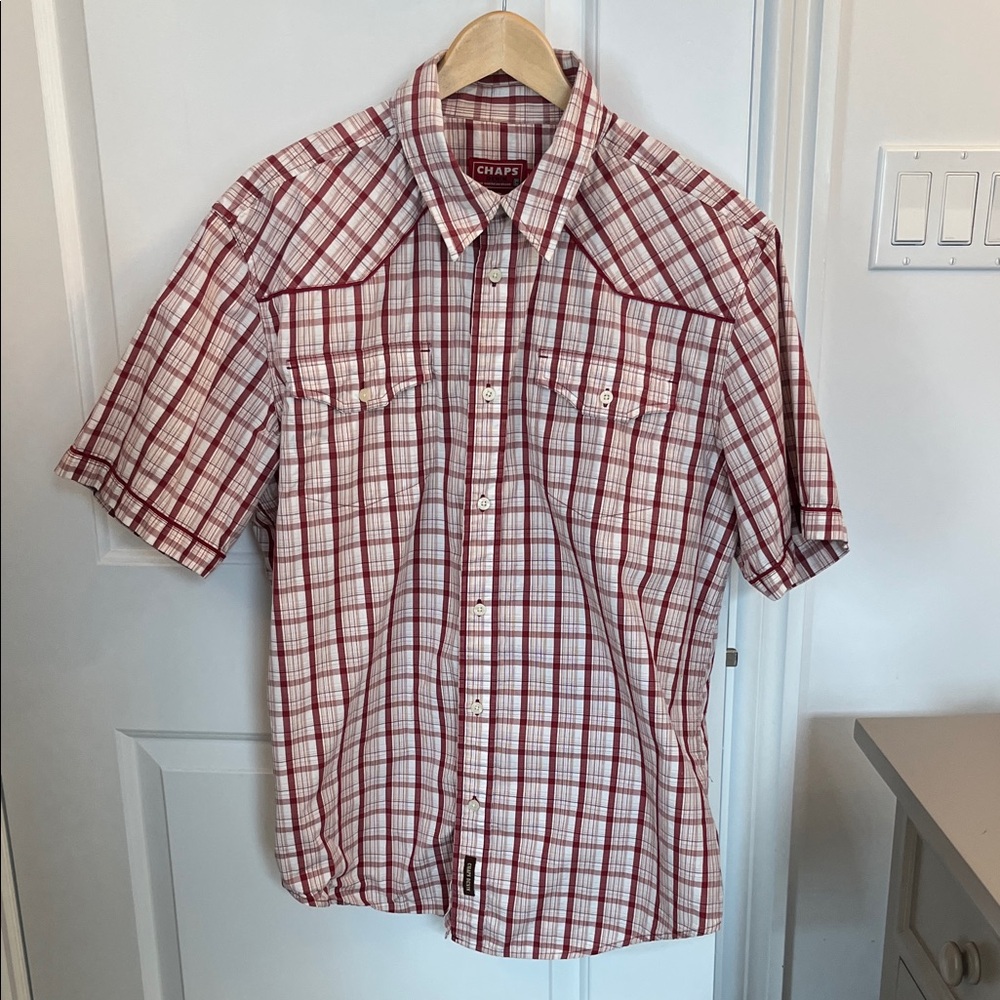 Chaps Men's Red and White Plaid Button Down Shirt